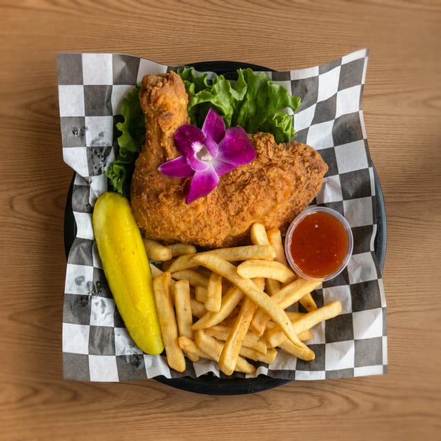 Fried Leg Quarter Sandwich.